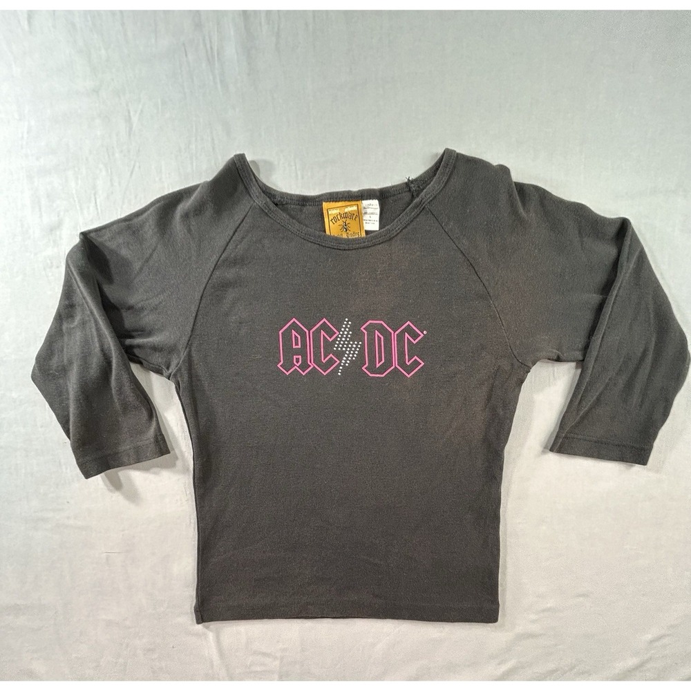 Rockwear AC/DC 3/4 Sleeve Cropped Fitted Black T-shirt Women's‎ Large